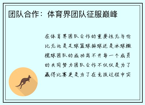 团队合作：体育界团队征服巅峰